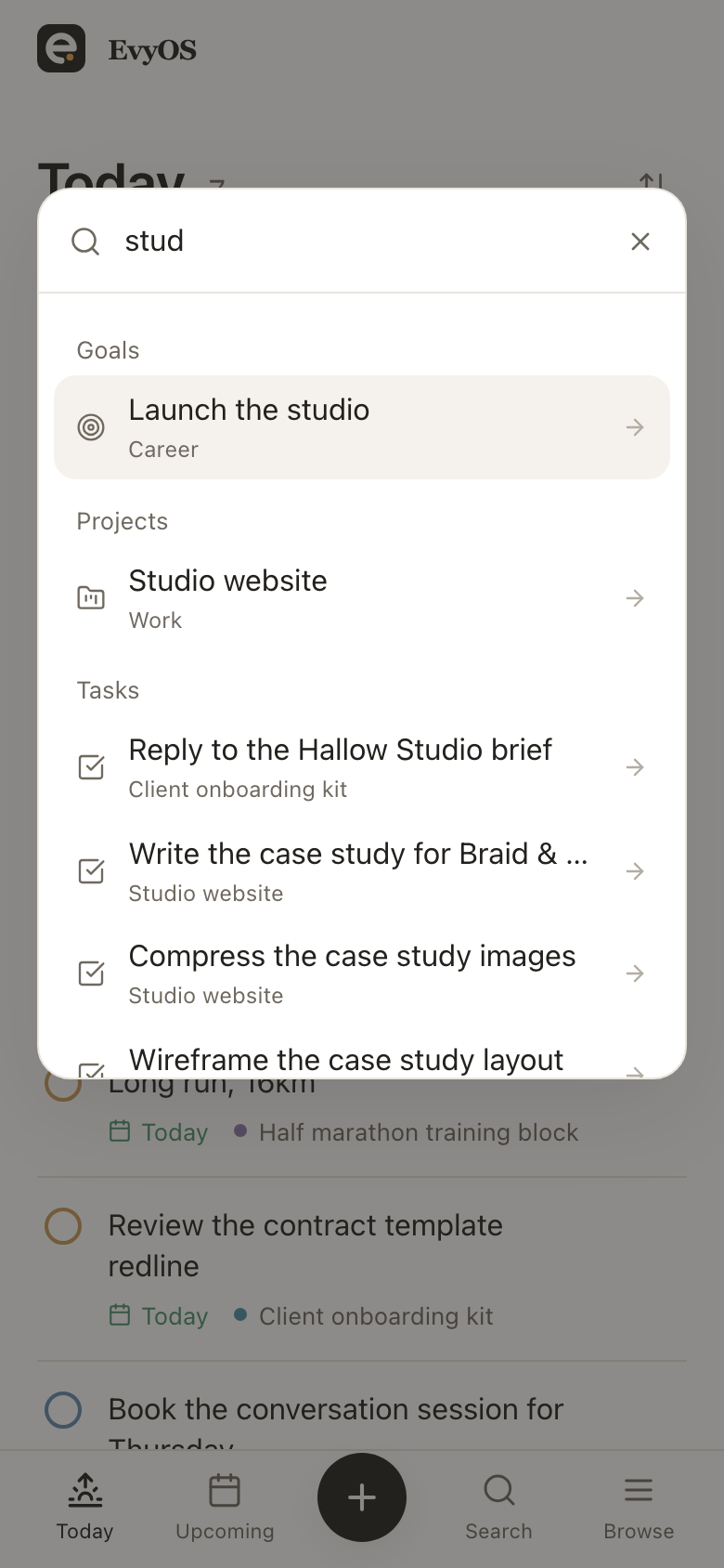 EvyOS, Search from anywhere