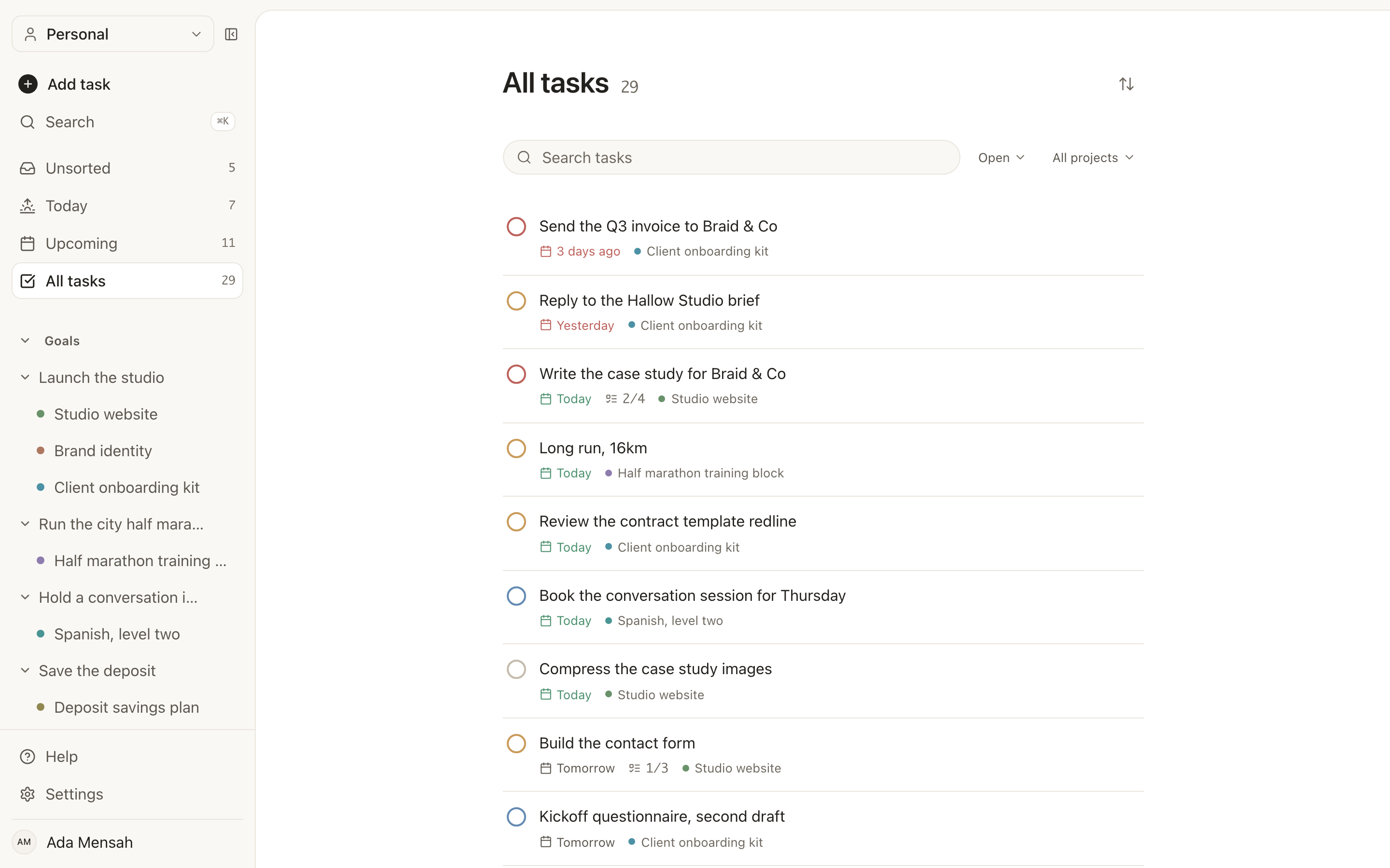 EvyOS, All tasks